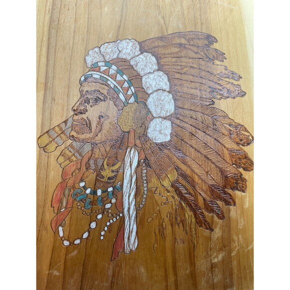 VINTAGE HAND PAINTED Indian Chief Carving on wood WALL PLAQUE 1982 - Picture 2 of 7